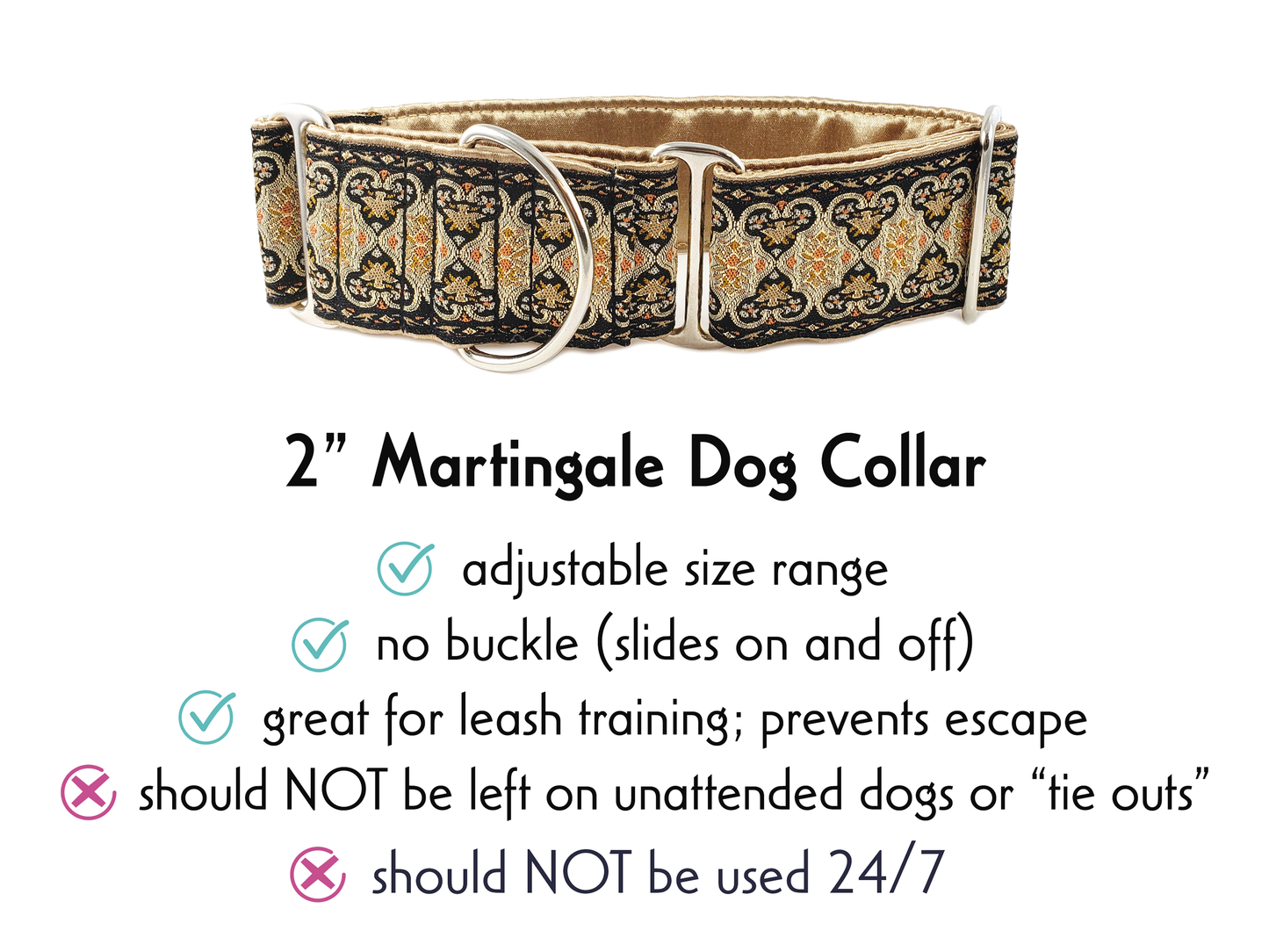 Reserved Listing - Nancy- 30-38" Black & Gold Cairo Martingale Dog Collar