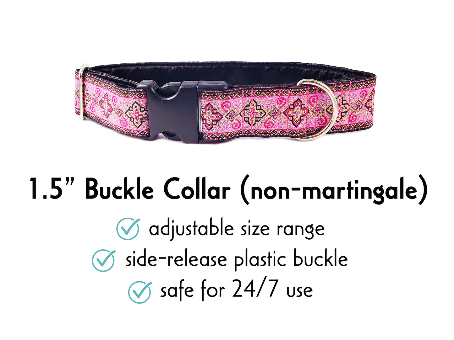 1.5 Inch Wide Pink Nobility Buckle Dog Collar by The Hound Haberdashery