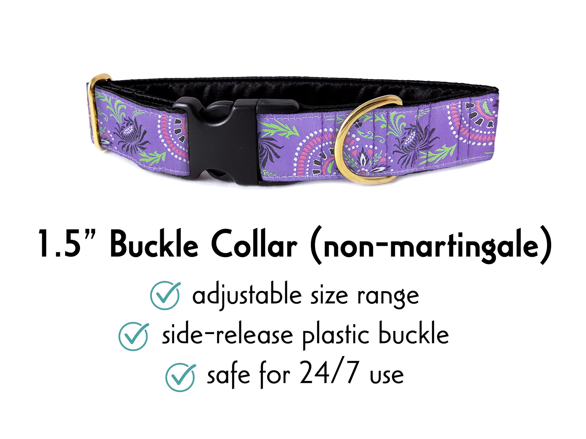 1.5 Inch Wide Purple Flower Burst Buckle Dog Collar by The Hound Haberdashery
