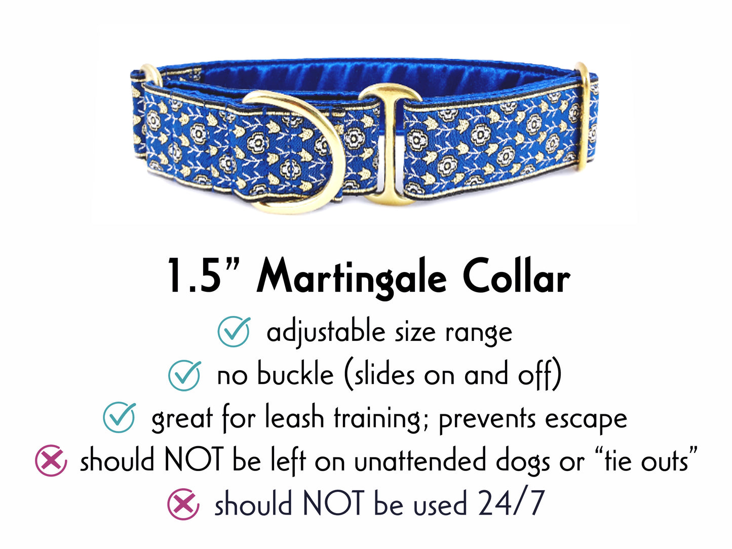 1.5 Inch Wide Blue Stratford Martingale Dog Collar by The Hound Haberdashery