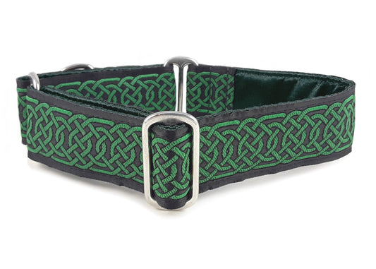 1.5 Inch Wide Black & Green Wexford Celtic Braid Dog Collar by The Hound Haberdashery