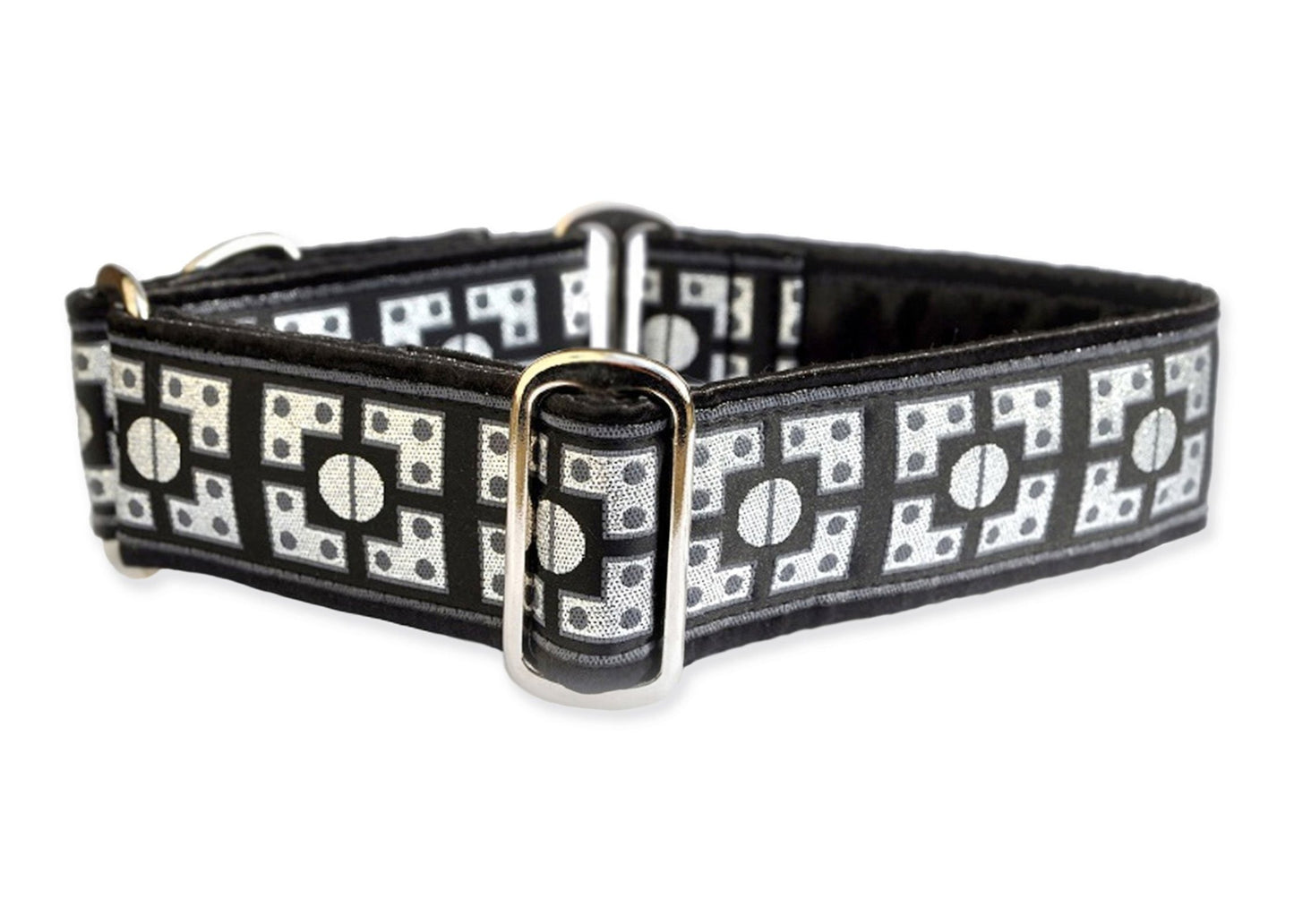 1.5 Inch Wide Black, Silver Riveted Dog Collar by The Hound Haberdashery