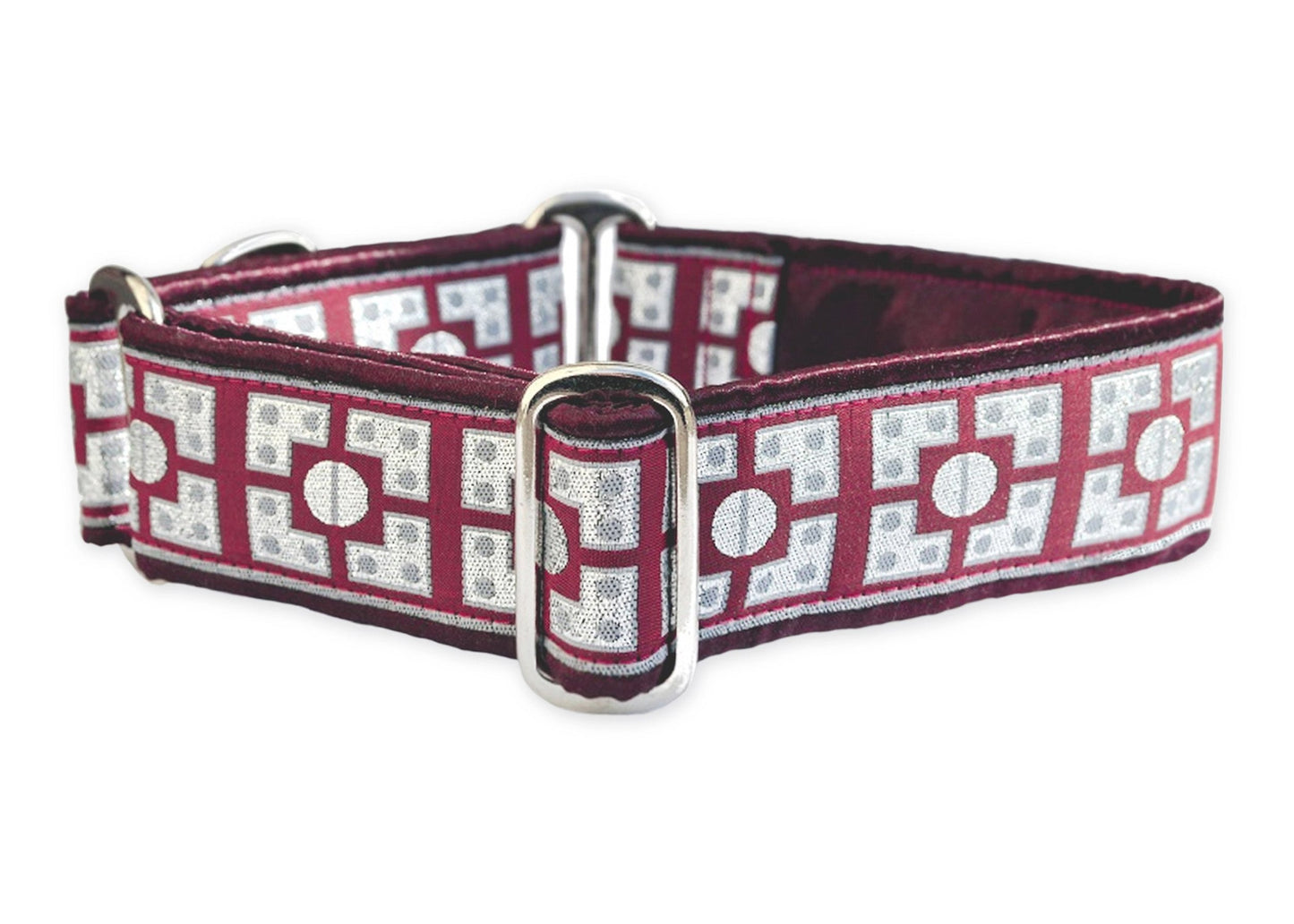 1.5 Inch Wide Burgundy, Silver Riveted Dog Collar by The Hound Haberdashery