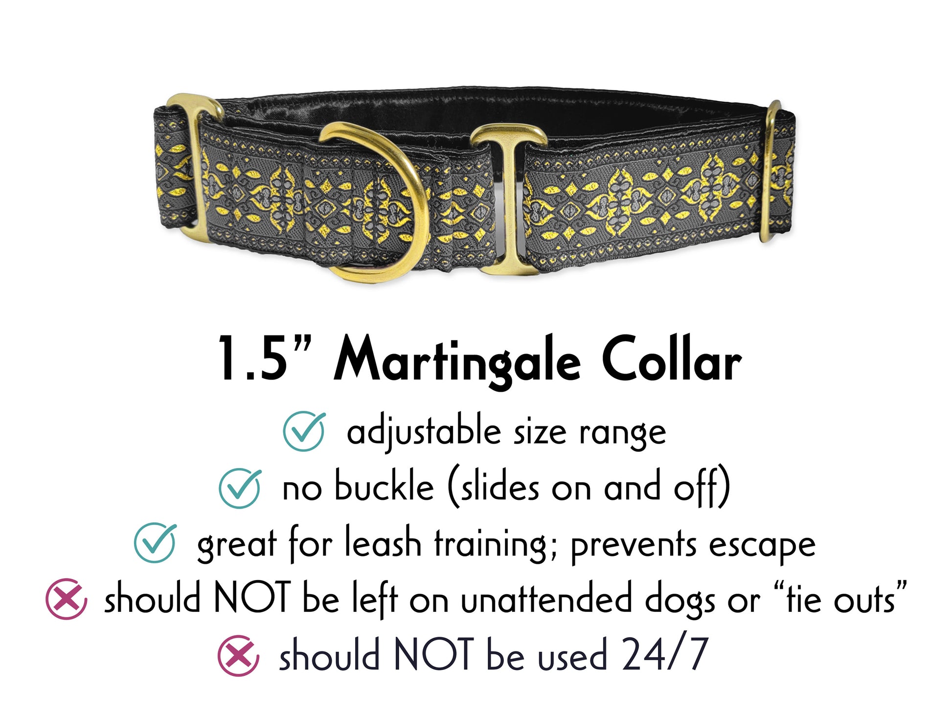 1.5 Inch Wide Gray, Gold Cashel Martingale Dog Collar by The Hound Haberdashery