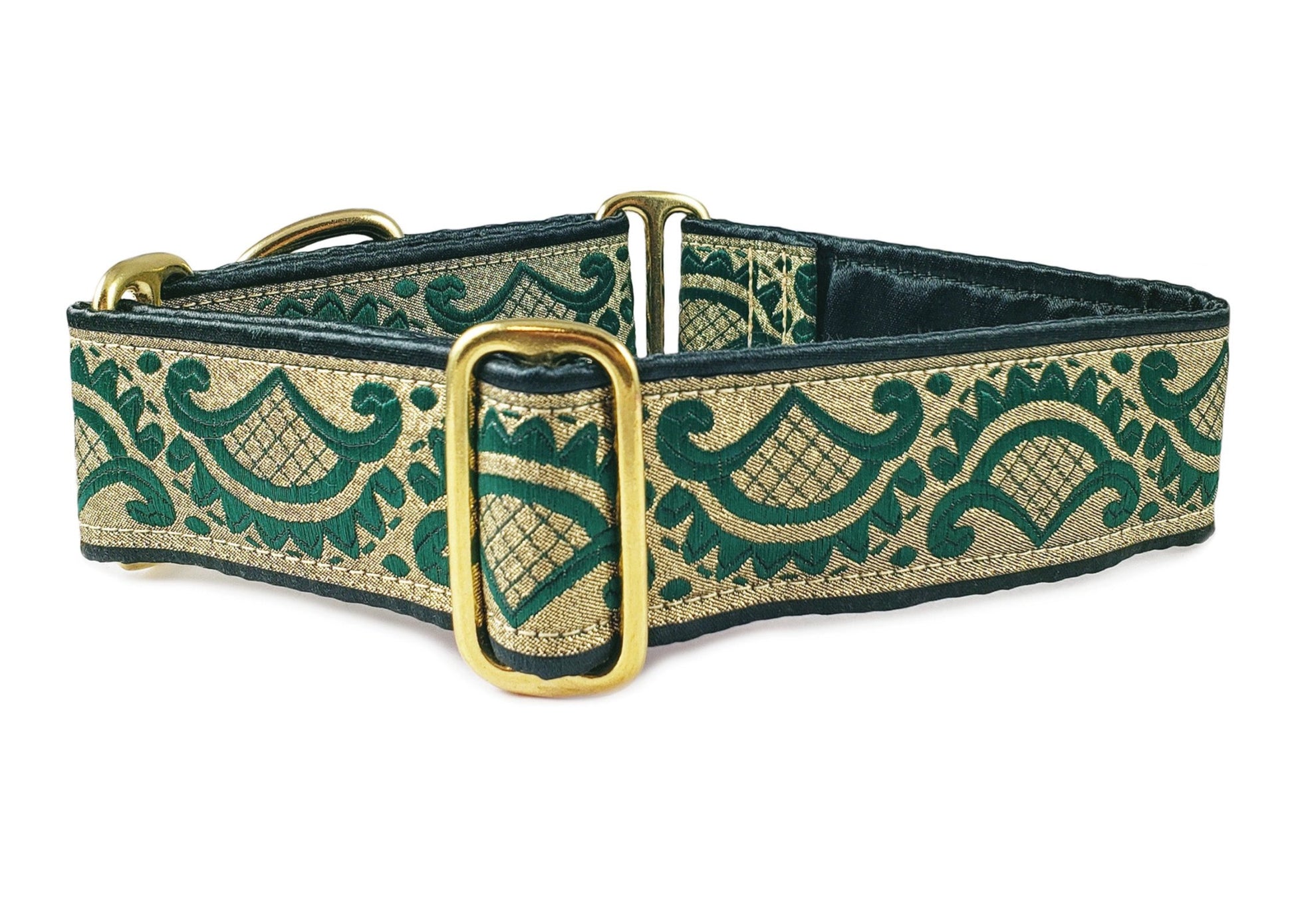 1.5 Inch Wide Green, Gold Tivoli Dog Collar by The Hound Haberdashery