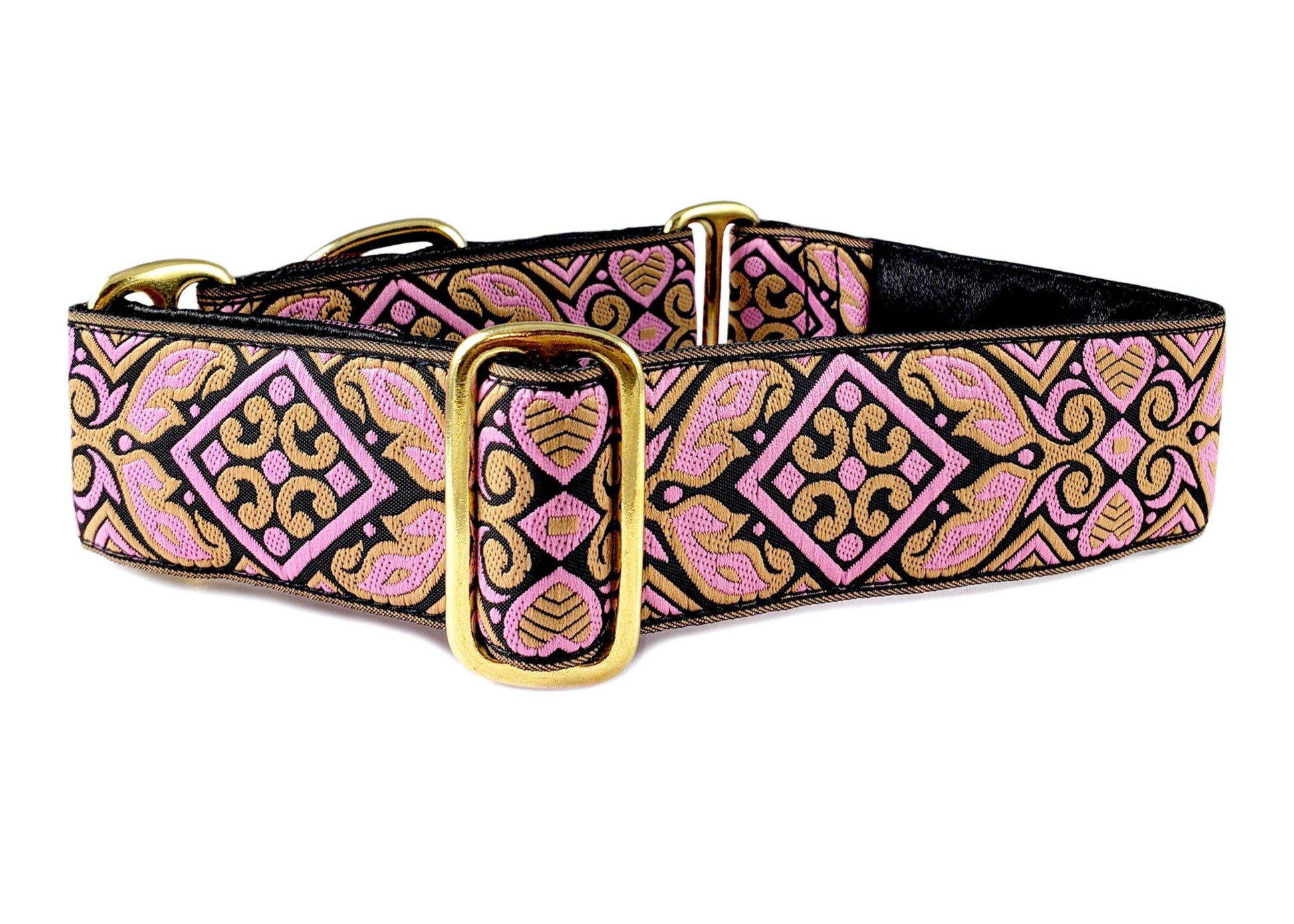 1.5 Inch Wide Pink & Old Gold Cologne Dog Collar by The Hound Haberdashery