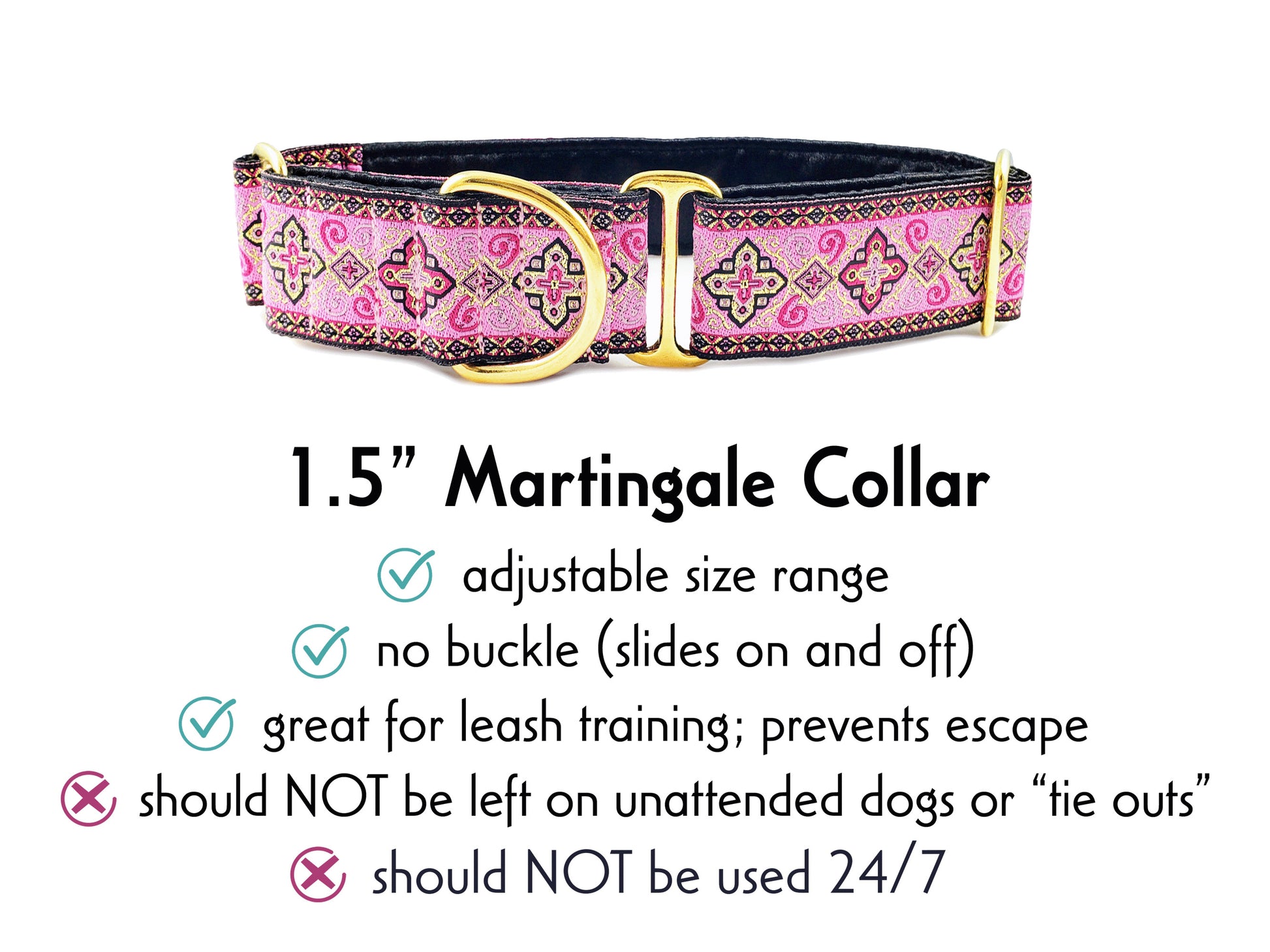 1.5 Inch Wide Pink Nobility Martingale Dog Collar by The Hound Haberdashery