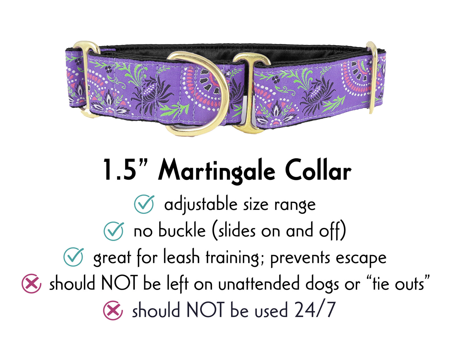 1.5 Inch Wide Purple Flower Burst Martingale Dog Collar by The Hound Haberdashery