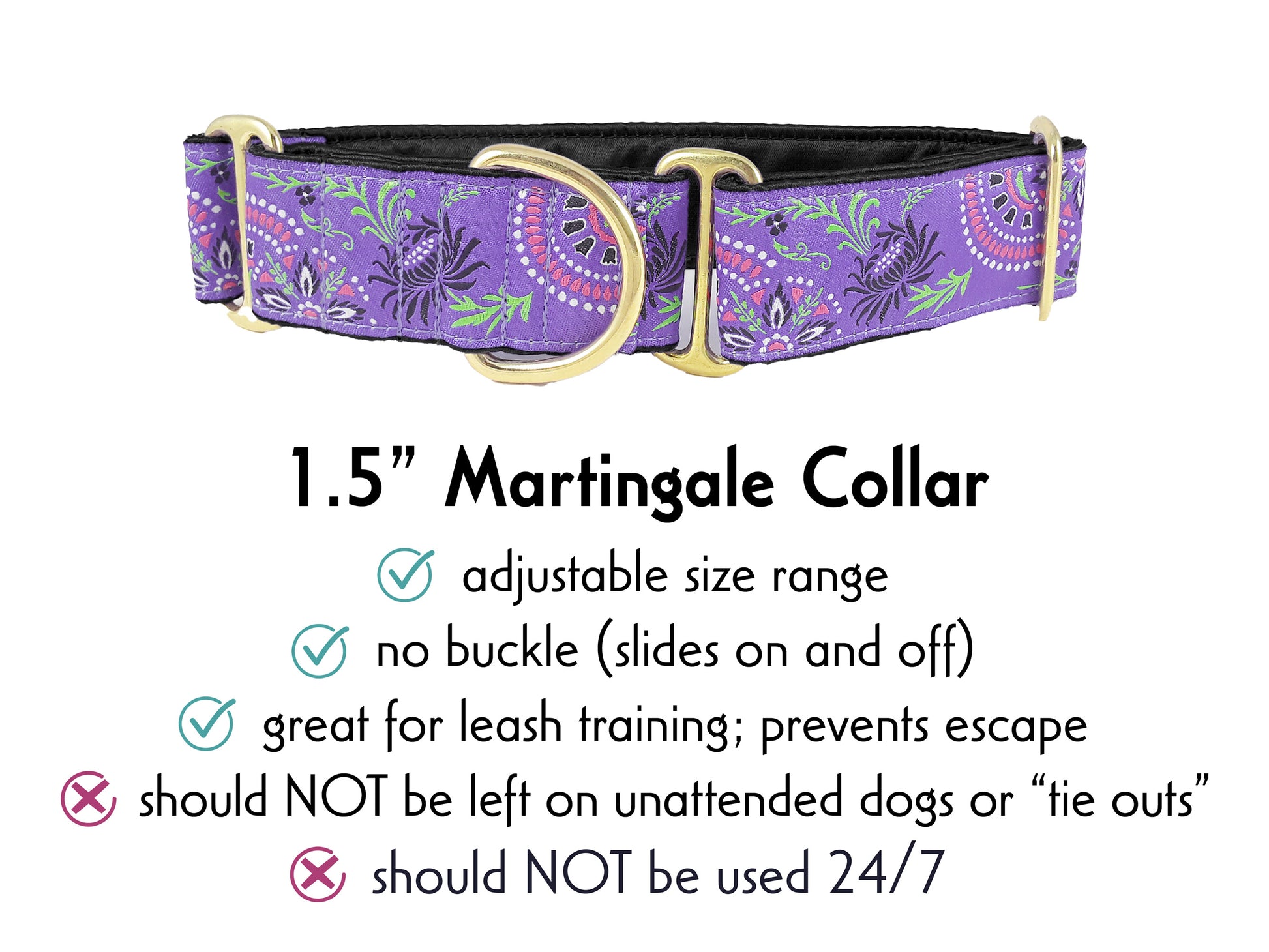 1.5 Inch Wide Purple Flower Burst Martingale Dog Collar by The Hound Haberdashery