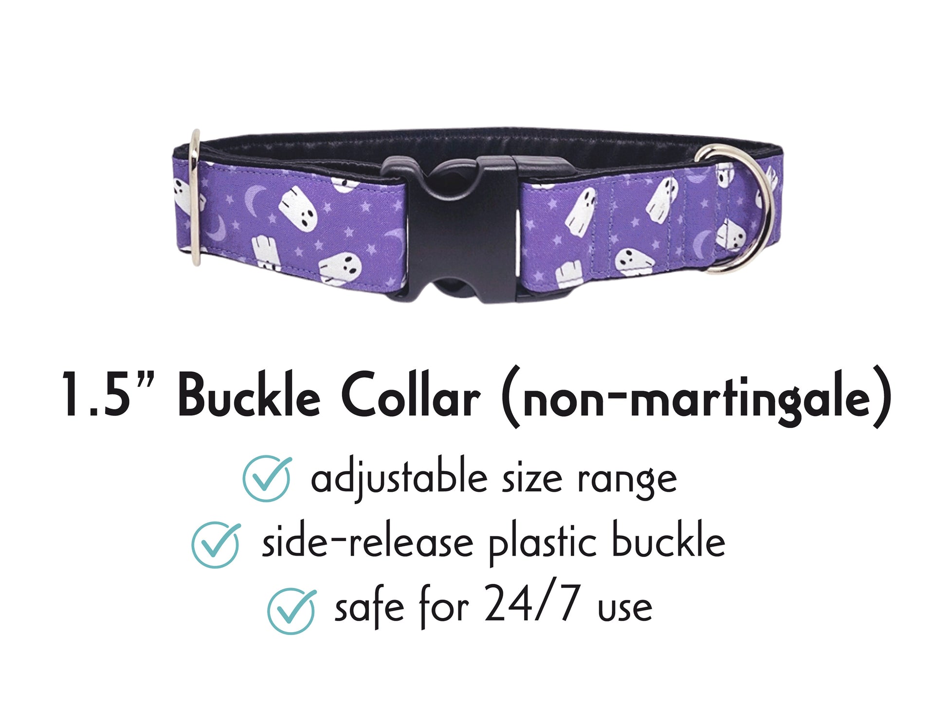 1.5 Inch Wide Halloween Boo Crew Buckle Dog Collar by The Hound Haberdashery