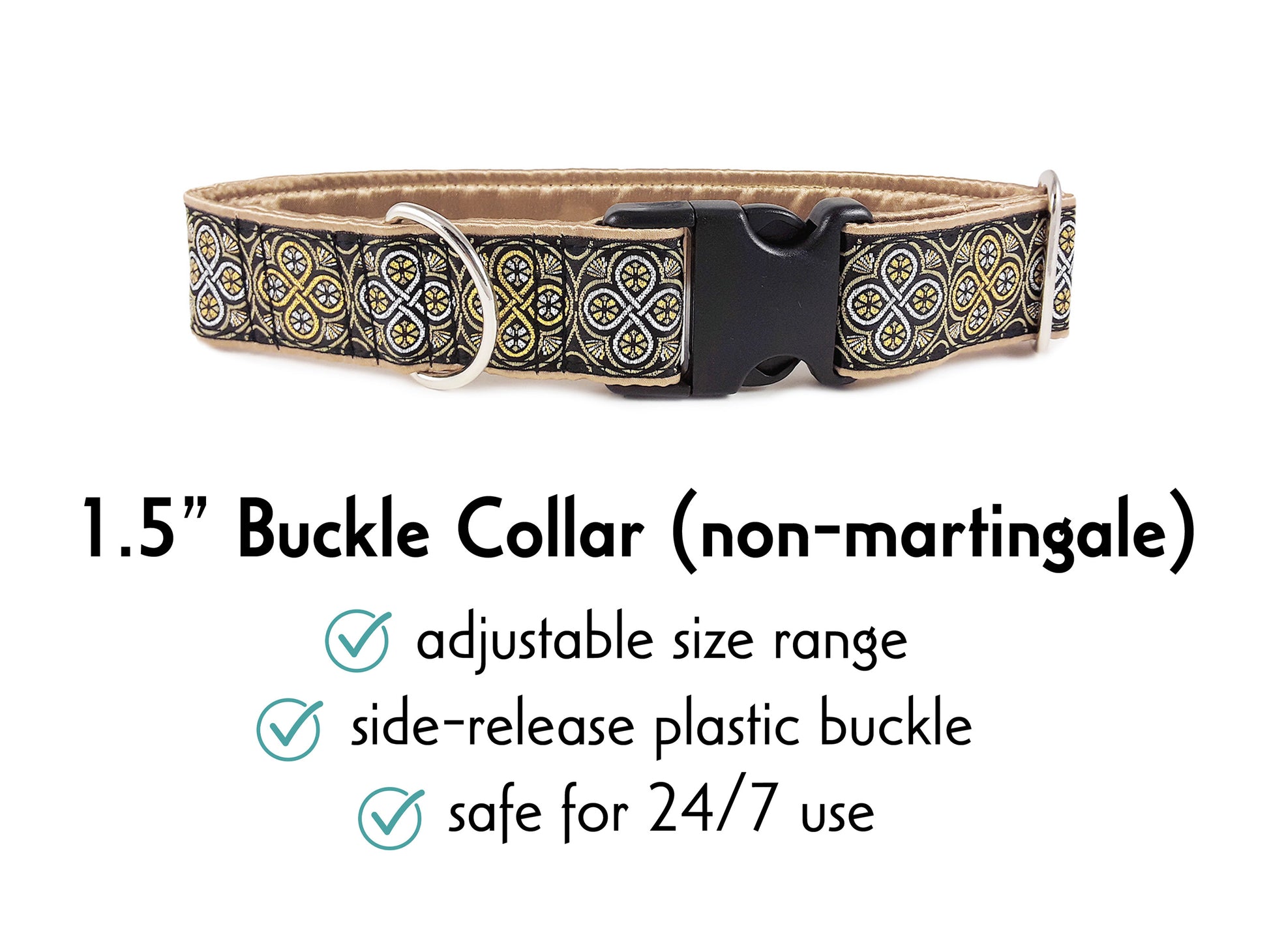 1.5 Inch Wide Gold, Silver Blarney Buckle Dog Collar by The Hound Haberdashery