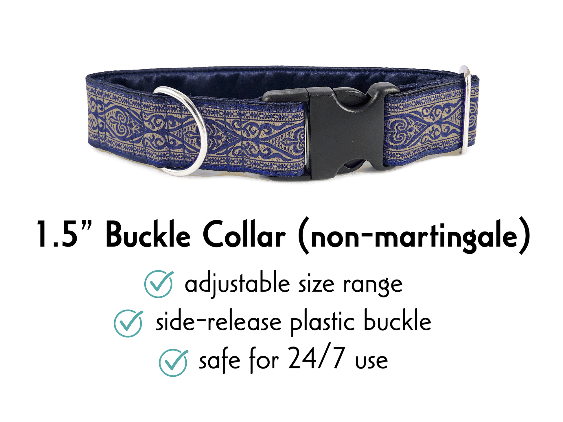 1.5 Inch Wide Navy Canterbury Renaissance Buckle Dog Collar by The Hound Haberdashery