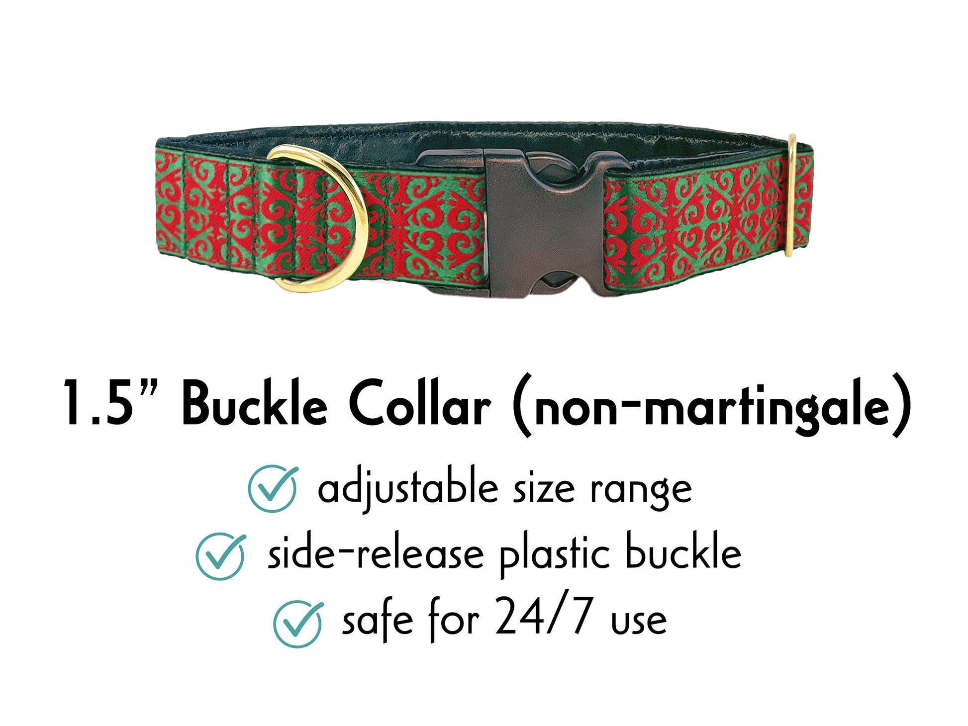 1.5 Inch Wide Christmas Noel Buckle Dog Collar by The Hound Haberdashery