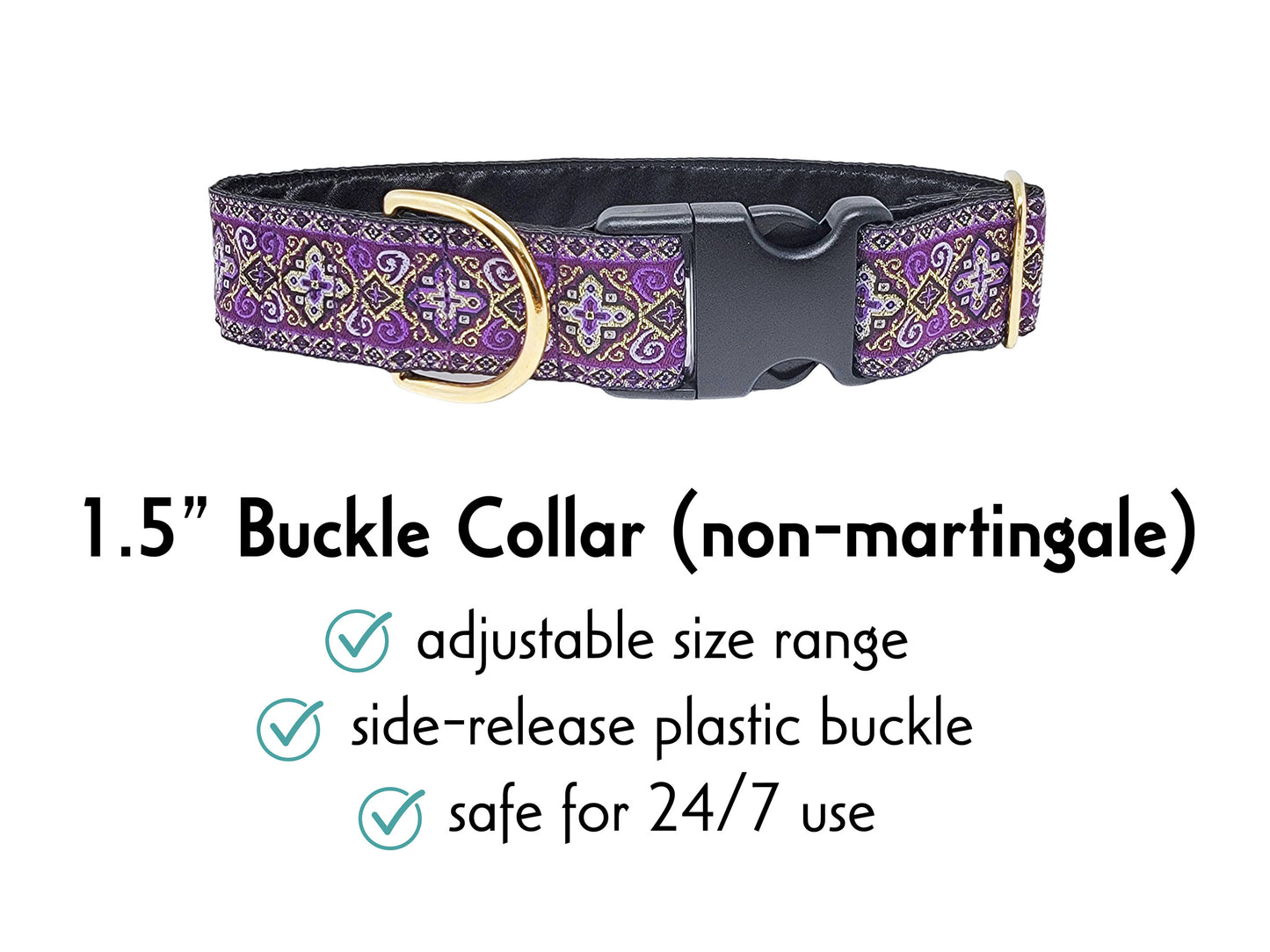 1.5 Inch Wide Purple, Gold Nobility Buckle Dog Collar by The Hound Haberdashery