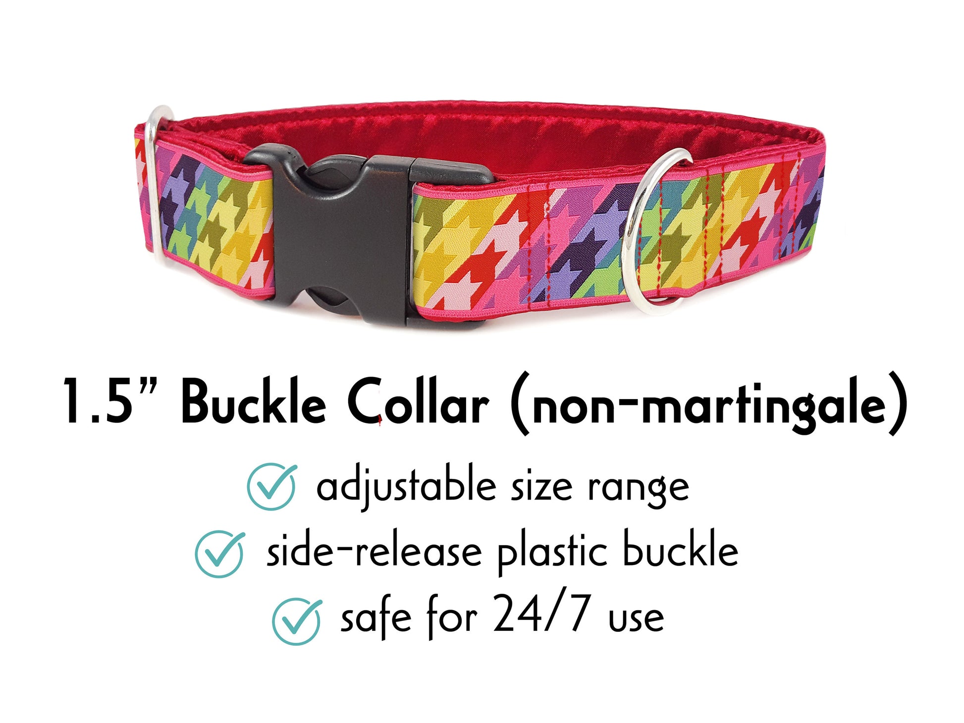 1.5 Inch Wide Rainbow Houndstooth Buckle Dog Collar by The Hound Haberdashery