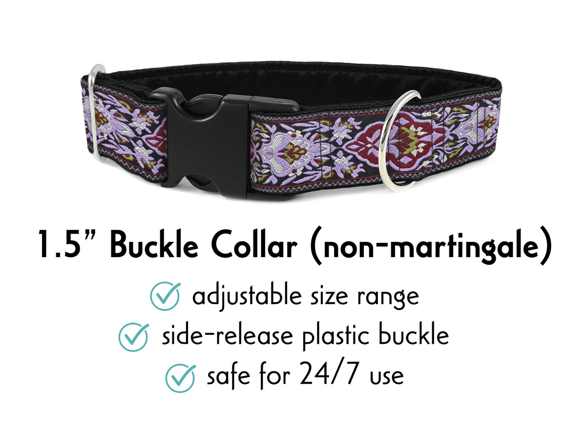 1.5 Inch Wide Lavender, Burgundy Salzburg Side-Release Buckle Dog Collar