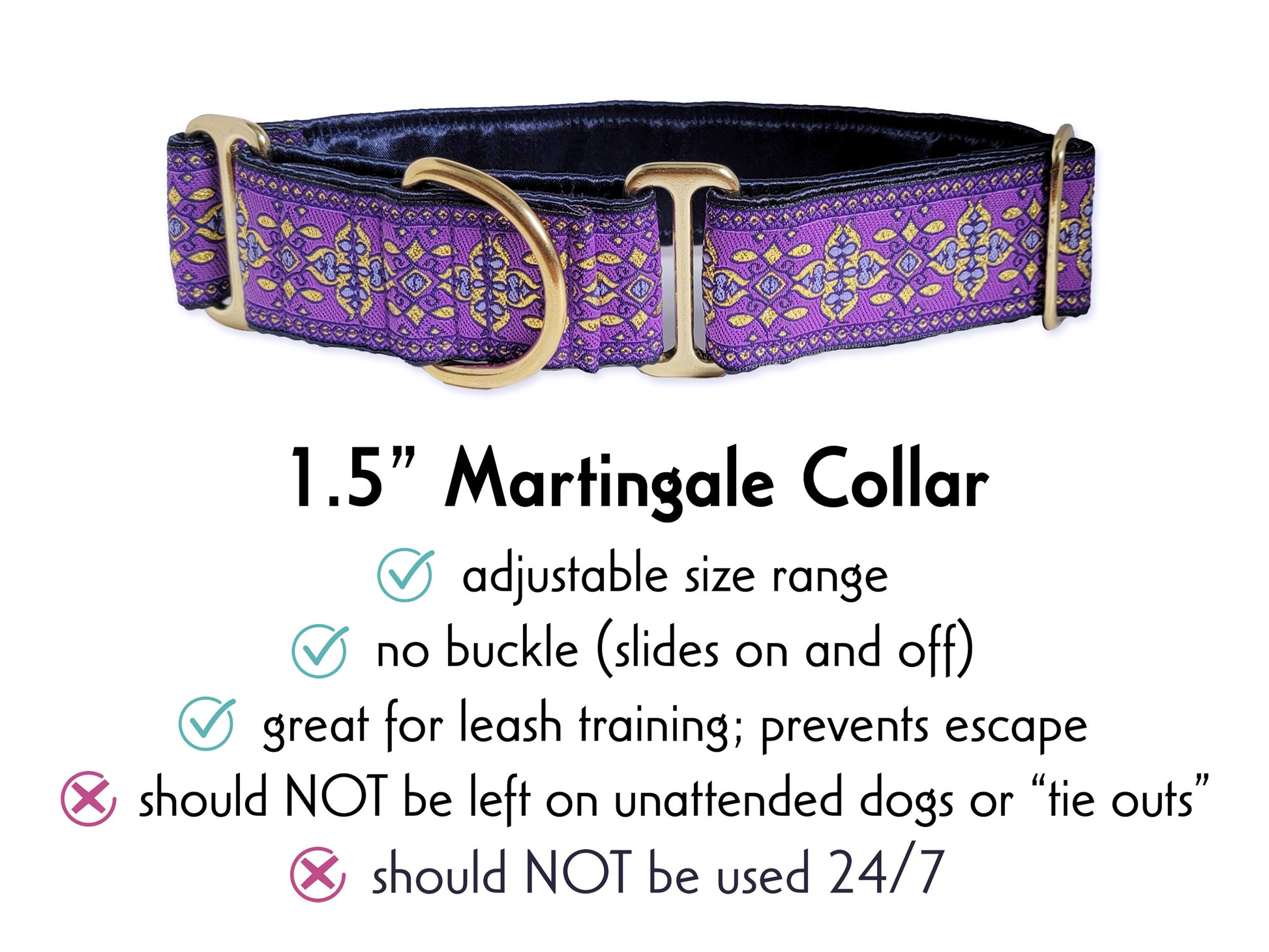 1.5 Inch Wide Purple Cashel Martingale Dog Collar by The Hound Haberdashery