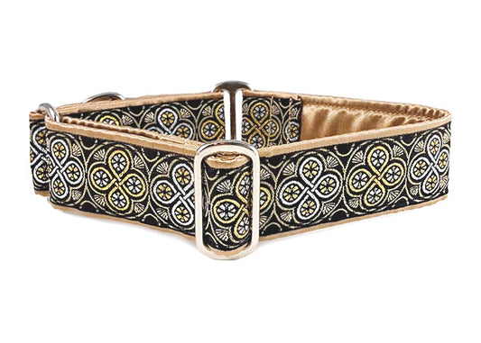 1.5 Inch Wide Gold, Silver Blarney Dog Collar by The Hound Haberdashery