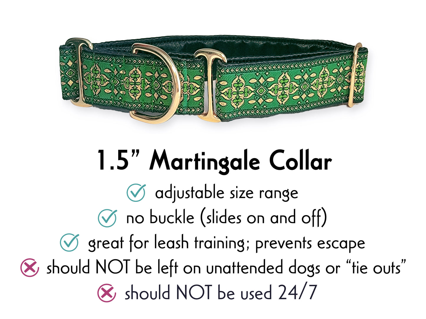 1.5 Inch Wide Green Cashel Martingale Dog Collar by The Hound Haberdashery