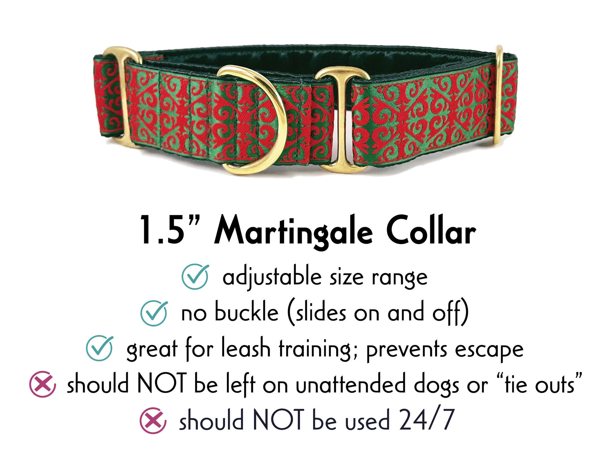 1.5 Inch Wide Christmas Noel Martingale Dog Collar by The Hound Haberdashery