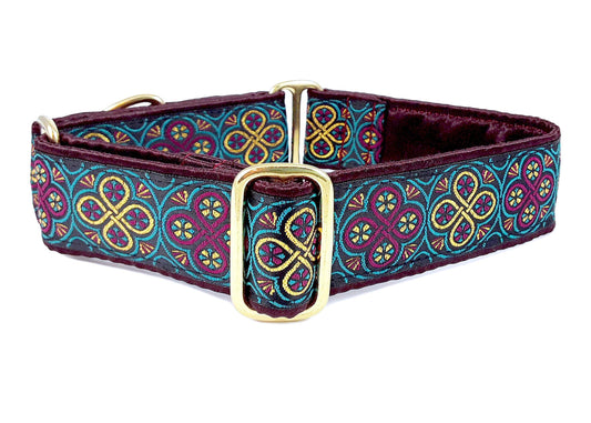 1.5 Inch Wide Plum, Teal Blarney Dog Collar by The Hound Haberdashery