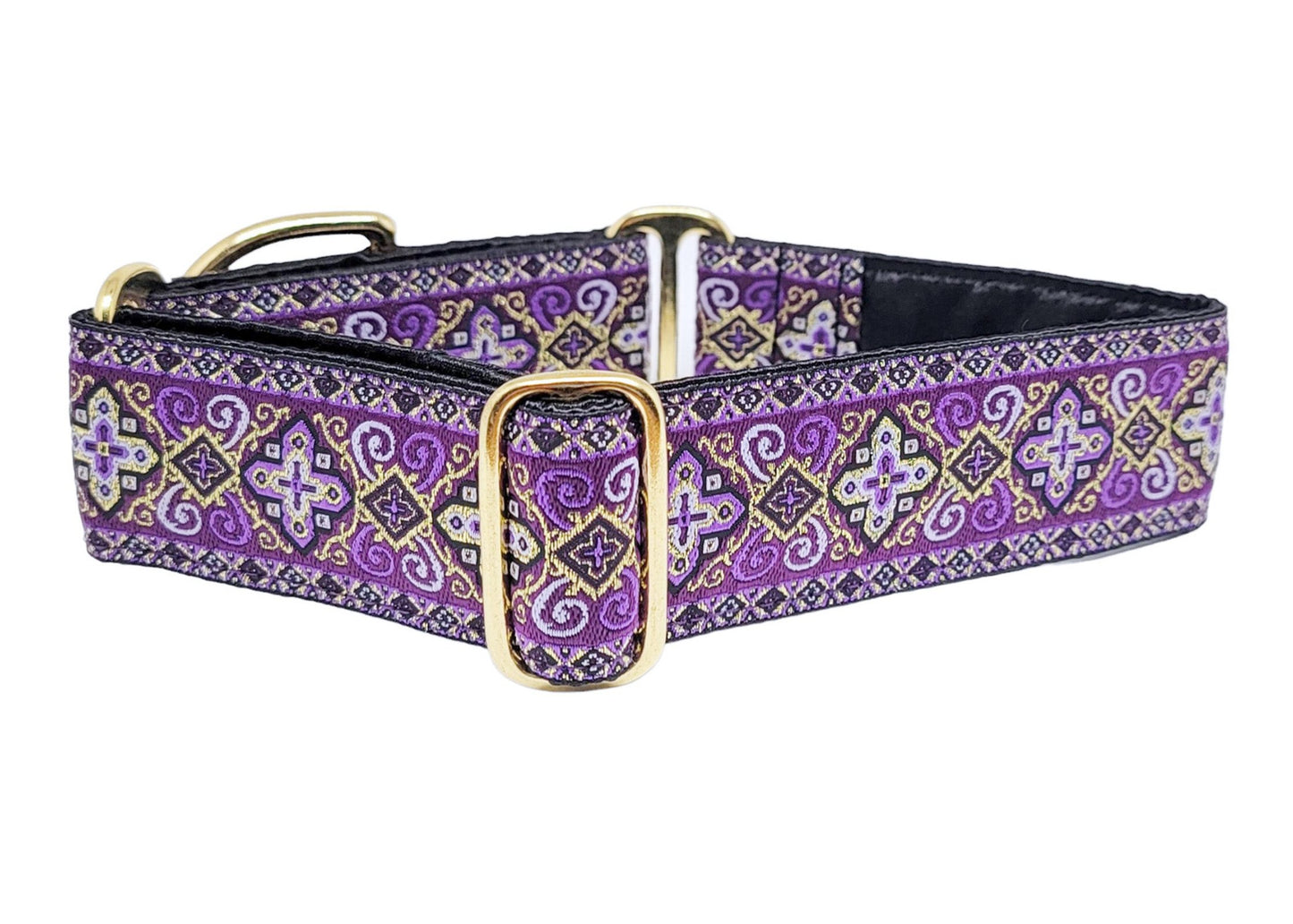 1.5 Inch Wide Purple, Gold Nobility Dog Collar by The Hound Haberdashery