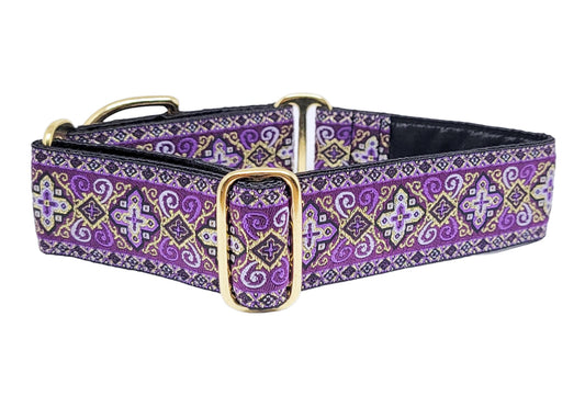 1.5 Inch Wide Purple, Gold Nobility Dog Collar by The Hound Haberdashery