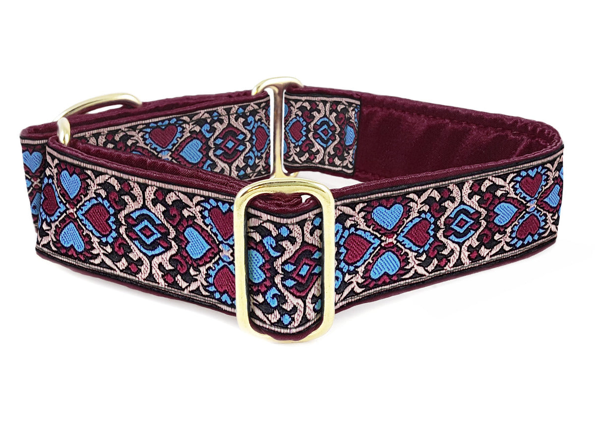 1.5 Inch Wide Mauve & Plum Hearts Martingale Dog Collar by The Hound Haberdashery