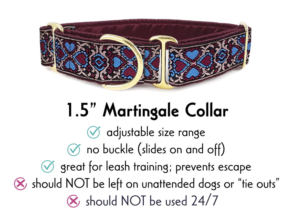 1.5 Inch Wide Mauve & Plum Hearts Martingale Dog Collar by The Hound Haberdashery