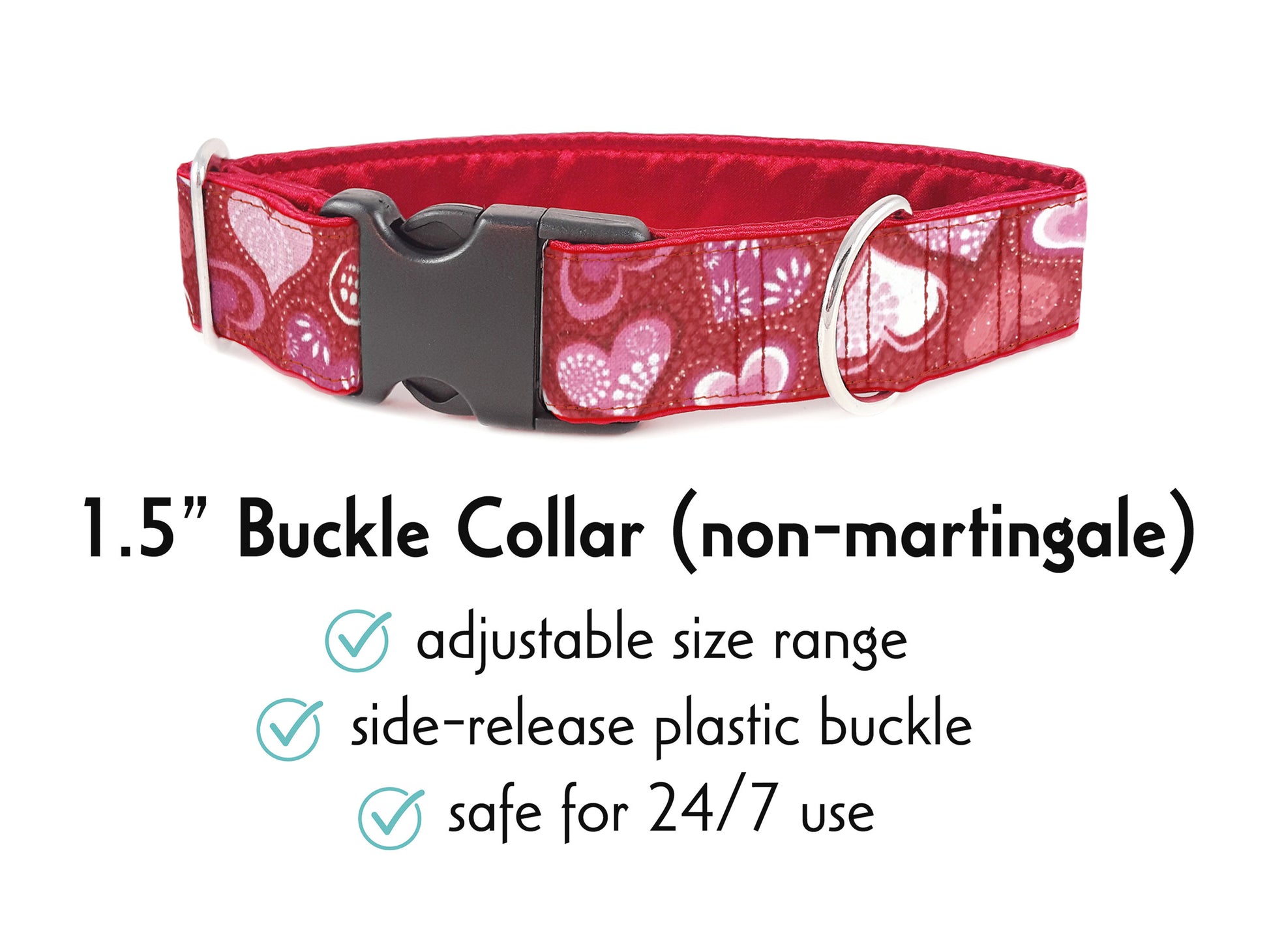 1.5 Inch Sparkly Valentines Day Hearts Buckle Dog Collar by The Hound Haberdashery