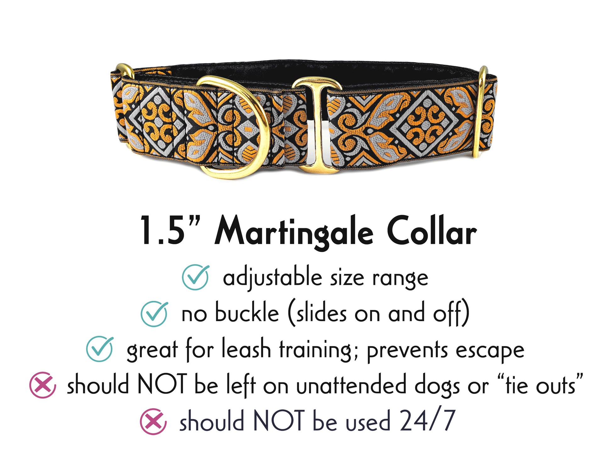 1.5 Inch Wide Gray, Orange Cologne Martingale Dog Collar by The Hound Haberdashery