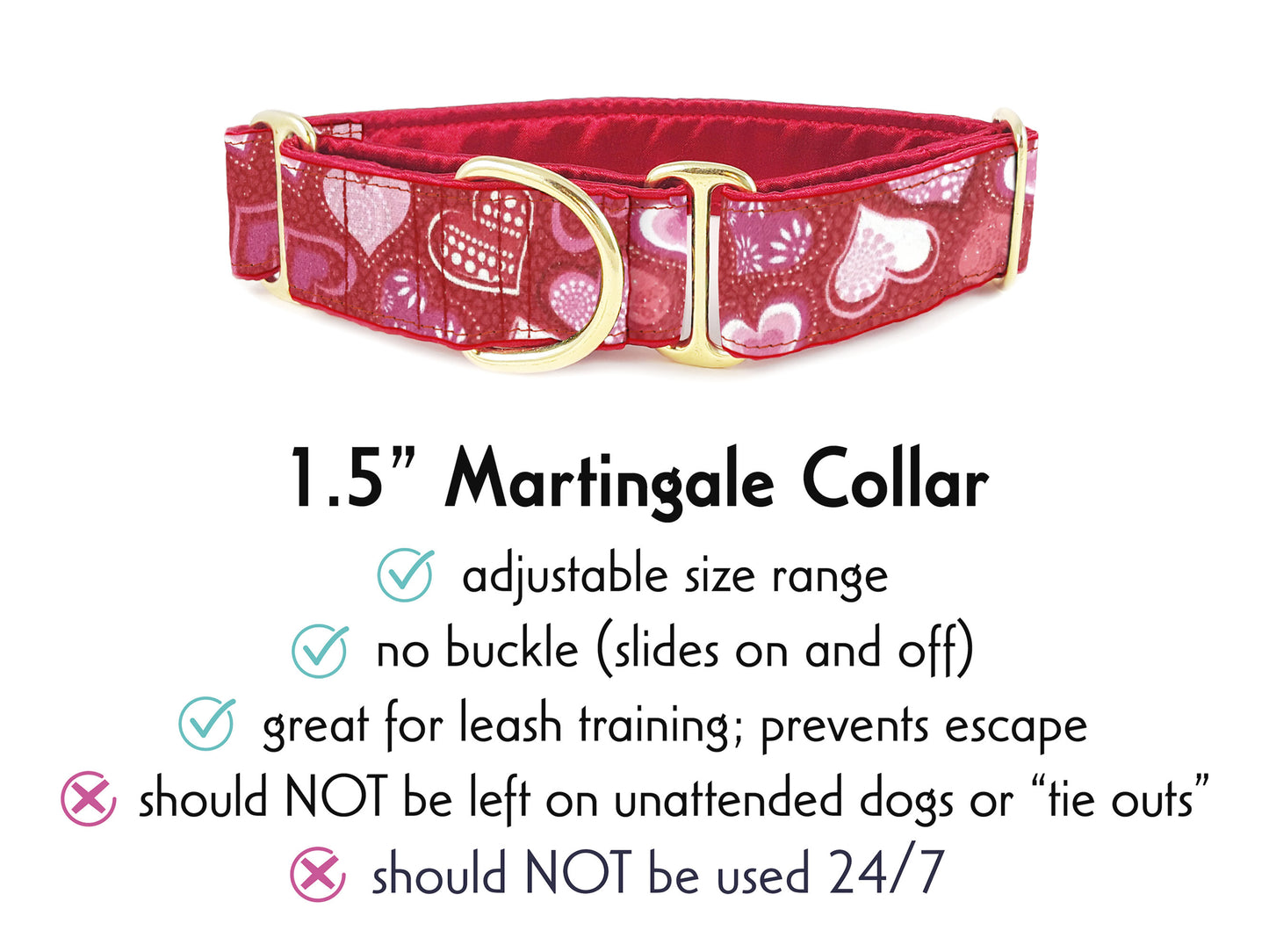1.5 Inch Sparkly Valentines Day Hearts Martingale Dog Collar by The Hound Haberdashery