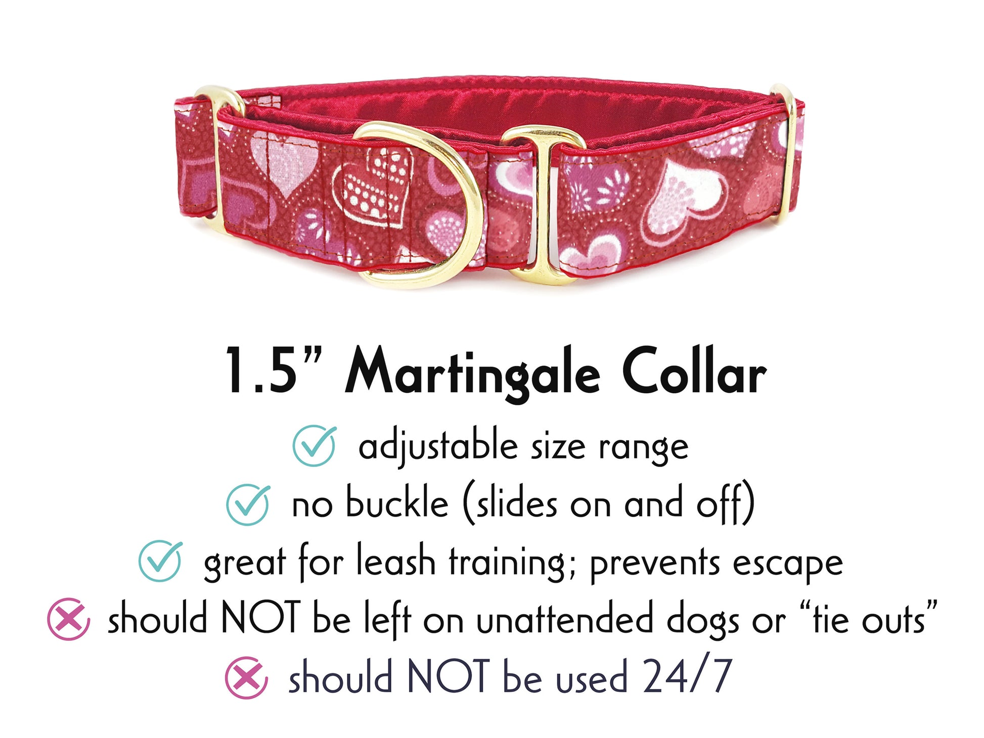 1.5 Inch Sparkly Valentines Day Hearts Martingale Dog Collar by The Hound Haberdashery
