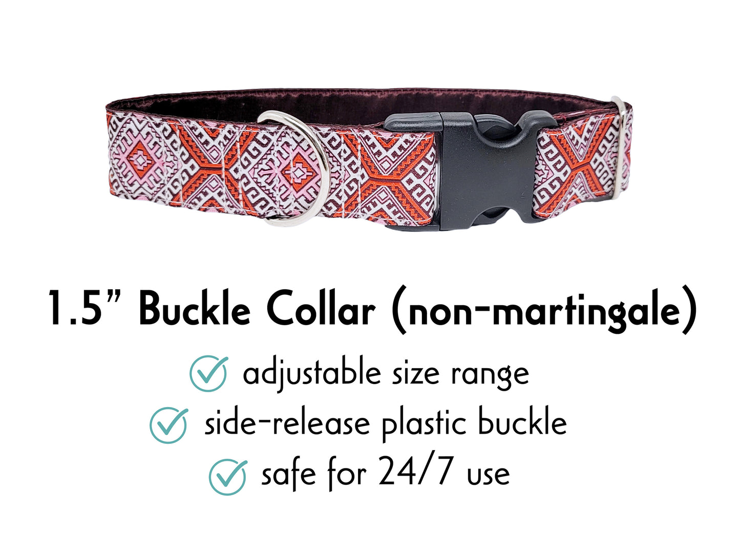 1.5 Inch Wide Burgundy, Orange Arizona Buckle Dog Collar by The Hound Haberdashery
