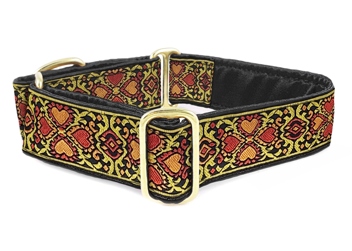 1.5 Inch Wide Yellow, Orange & Red Hearts Martingale Dog Collar by The Hound Haberdashery
