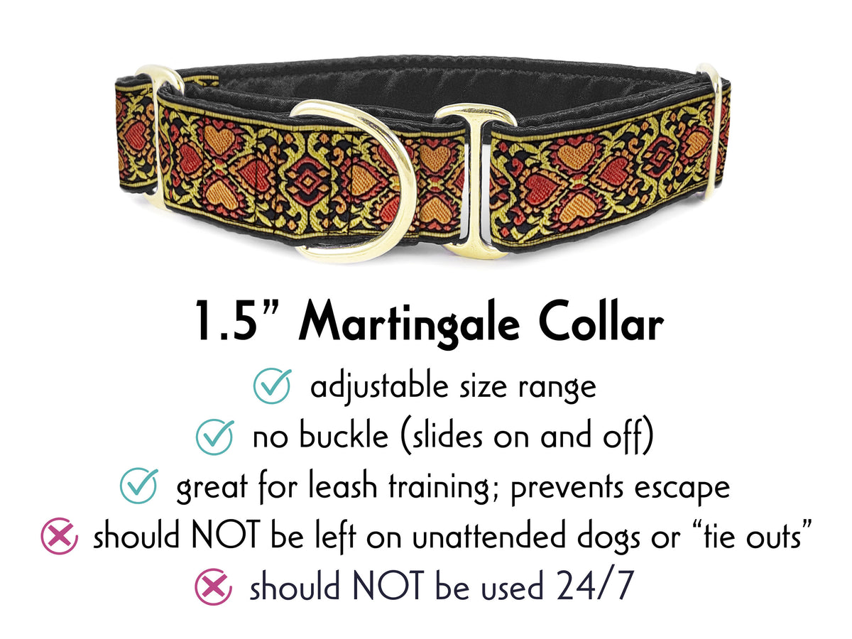 1.5 Inch Wide Yellow, Orange & Red Hearts Martingale Dog Collar by The Hound Haberdashery1.5 Inch Wide Yellow, Orange & Red Hearts Martingale Dog Collar by The Hound Haberdashery