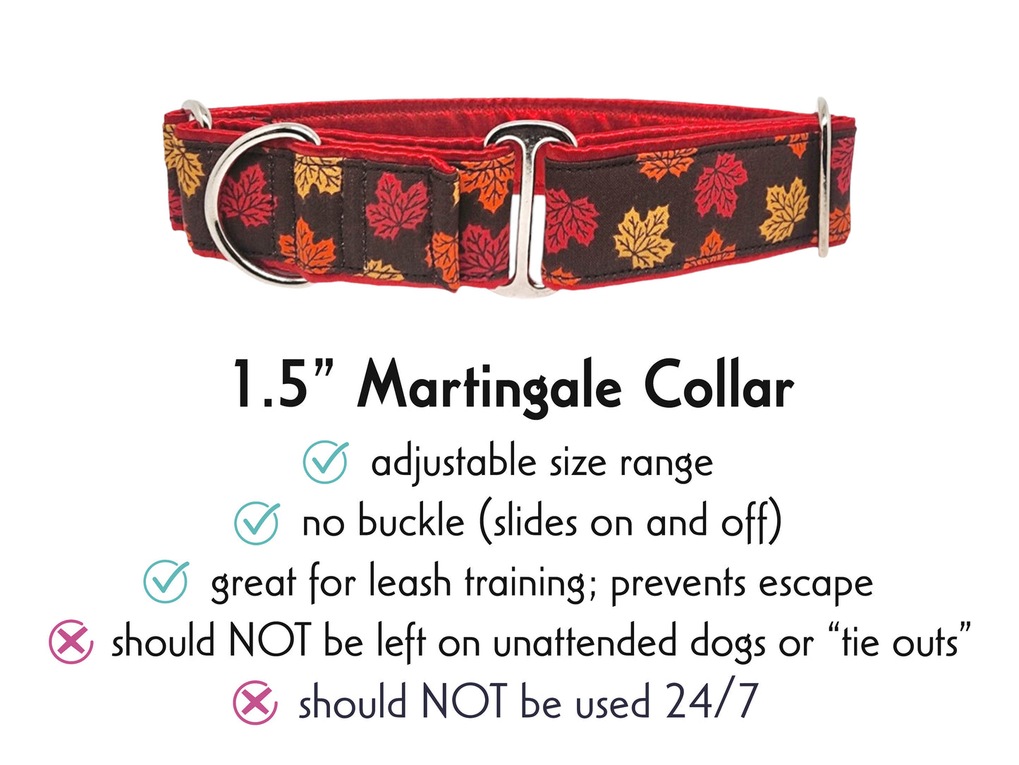 1.5 Inch Wide Fall Leaves Martingale Dog Collar by The Hound Haberdashery