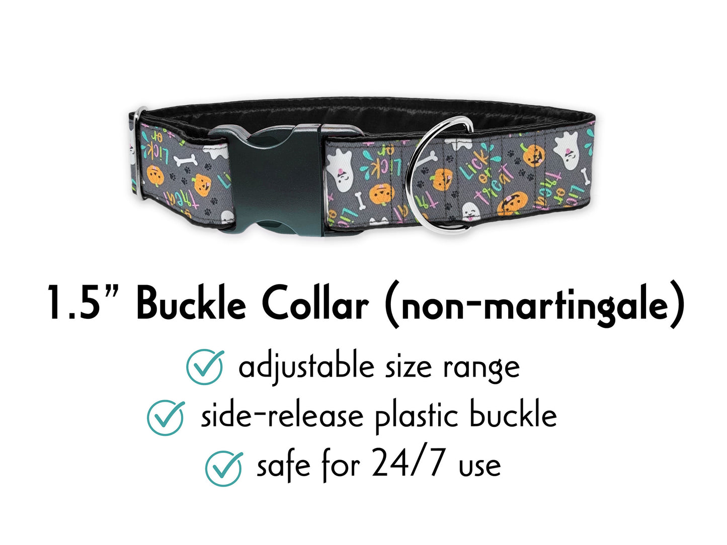 1.5 Inch Wide Lick or Treat Halloween Buckle Dog Collar by The Hound Haberdashery