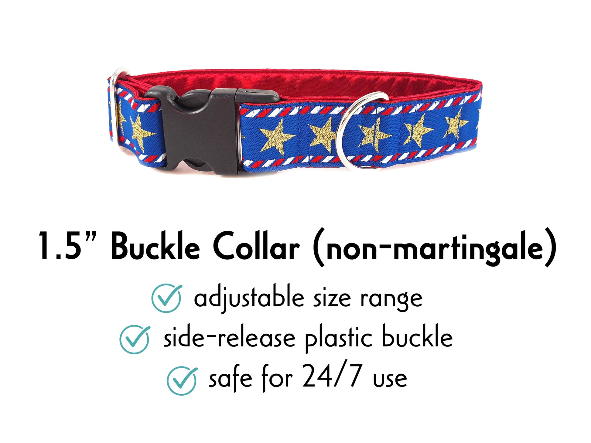 1.5 Inch Wide Stars & Stripes Buckle Dog Collar by The Hound Haberdashery
