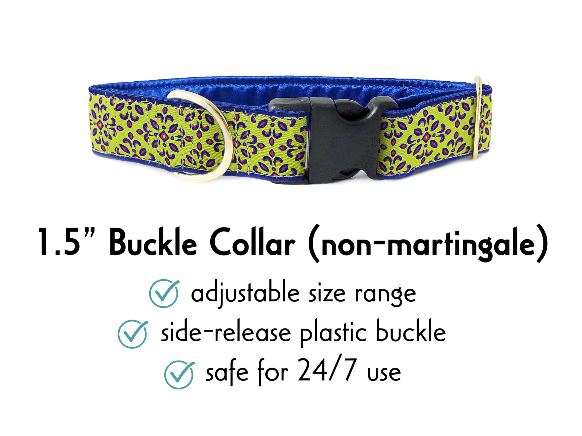 1.5 Inch Wide Chartreuse Capri Buckle Dog Collar by The Hound Haberdashery