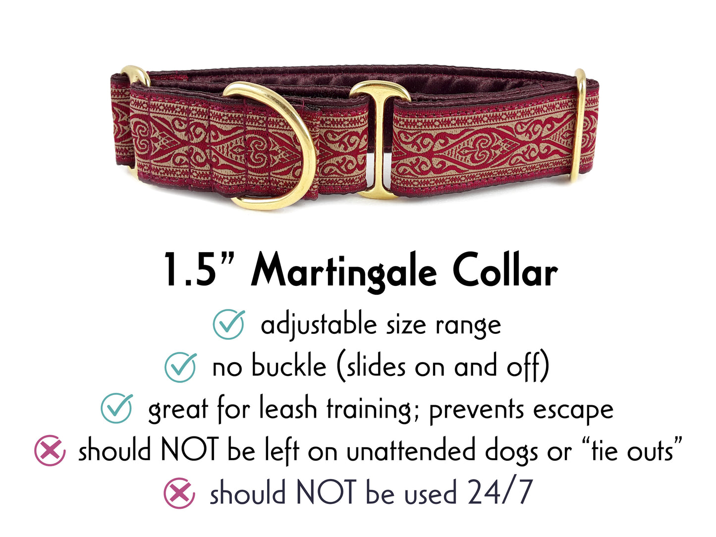 1.5 Inch Wide Burgundy Canterbury Martingale Dog Collar by The Hound Haberdashery