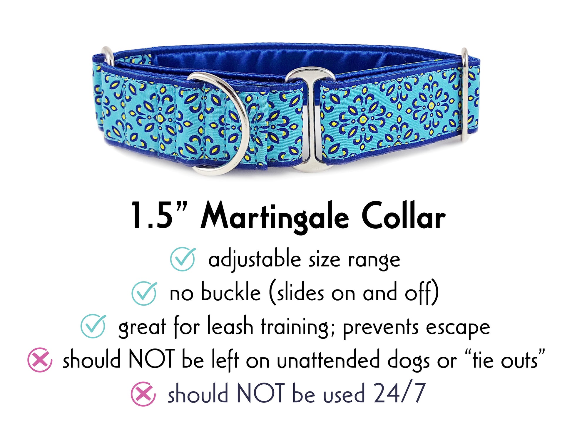 1.5 Inch Wide Blue Capri Martingale Dog Collar by The Hound Haberdashery