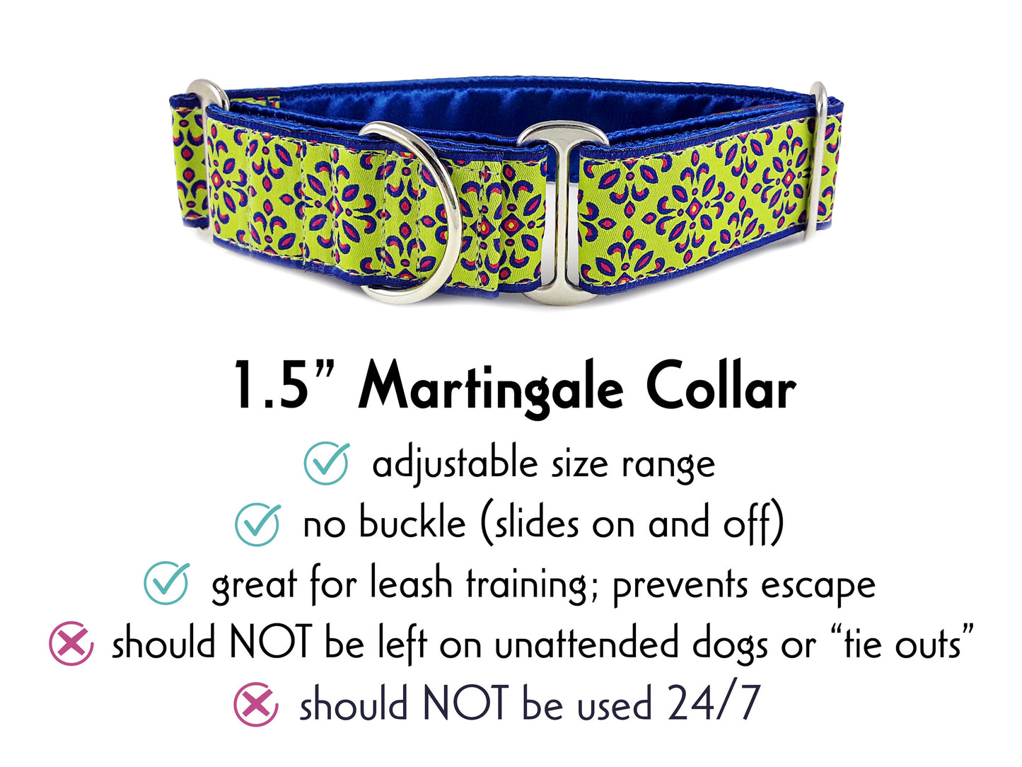 1.5 Inch Wide Chartreuse Capri Martingale Dog Collar by The Hound Haberdashery