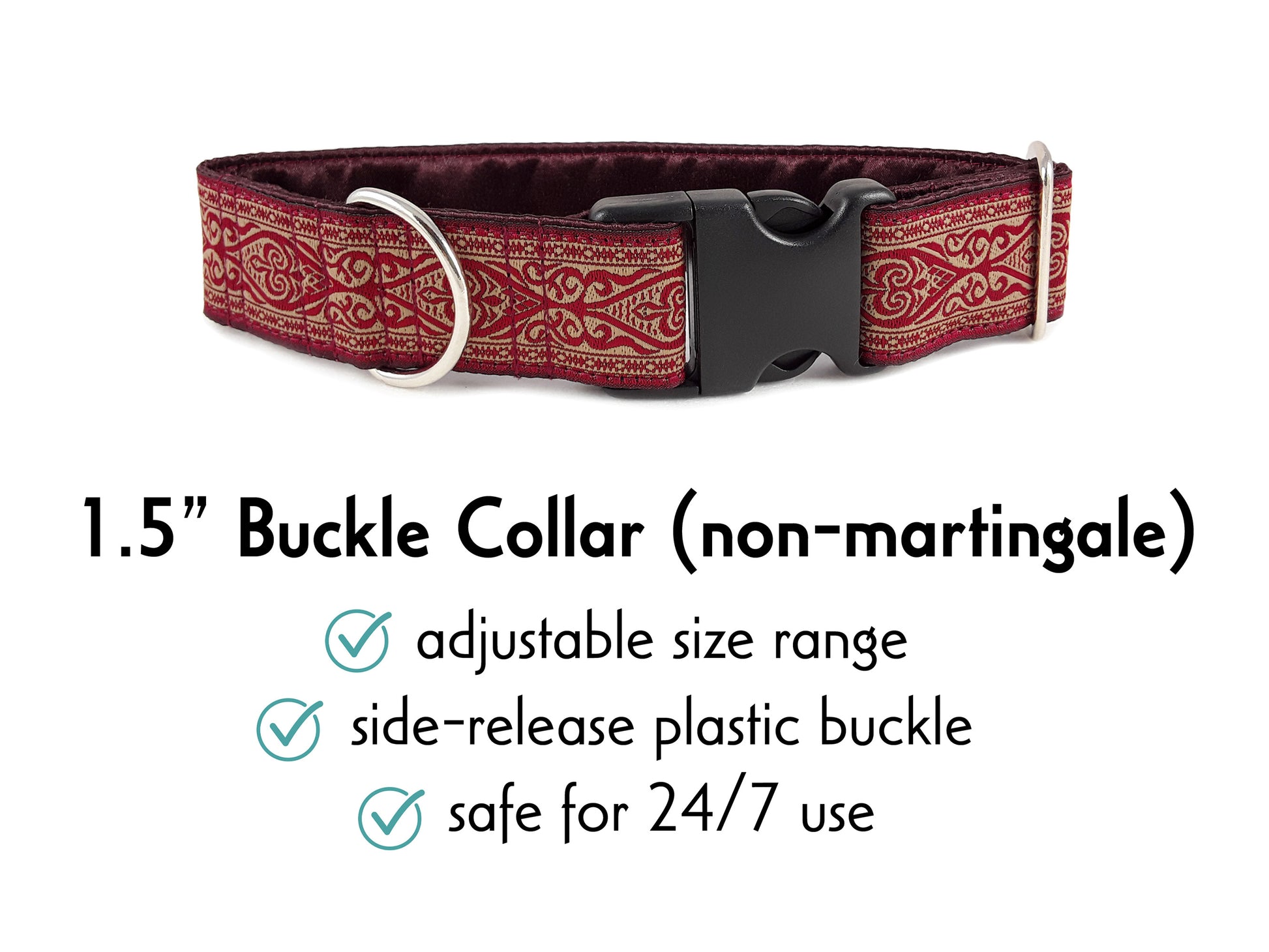 1.5 Inch Wide Burgundy Canterbury Buckle Dog Collar by The Hound Haberdashery