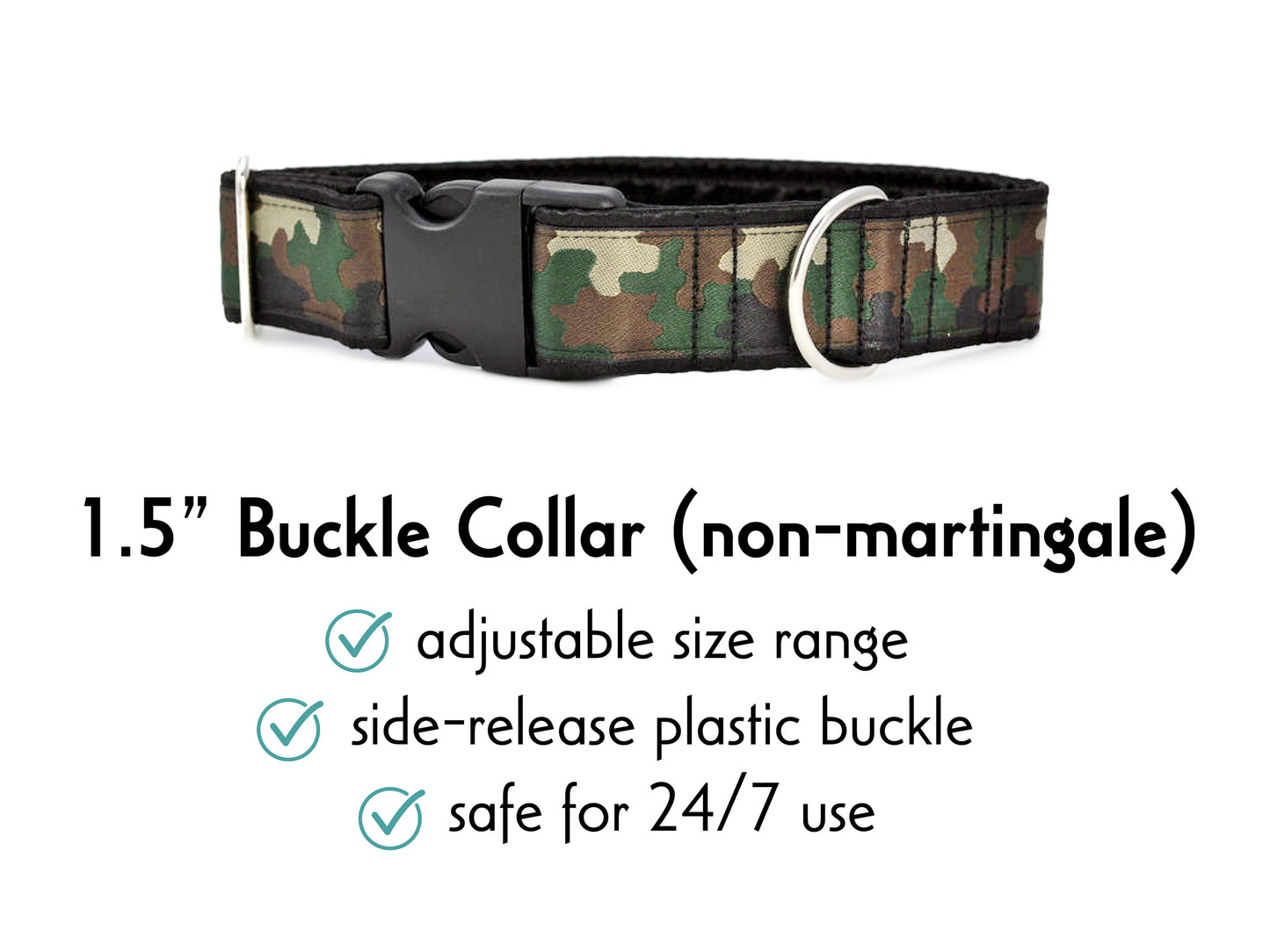 1.5 Inch Wide Camo Buckle Dog Collar by The Hound Haberdashery