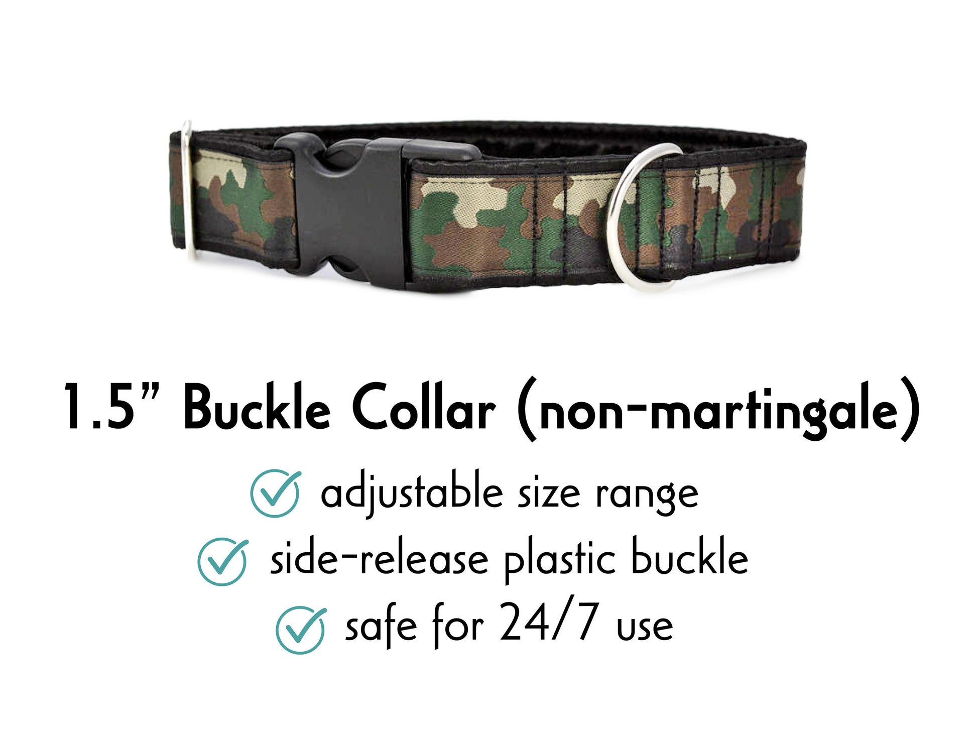 1.5 Inch Wide Camo Buckle Dog Collar by The Hound Haberdashery