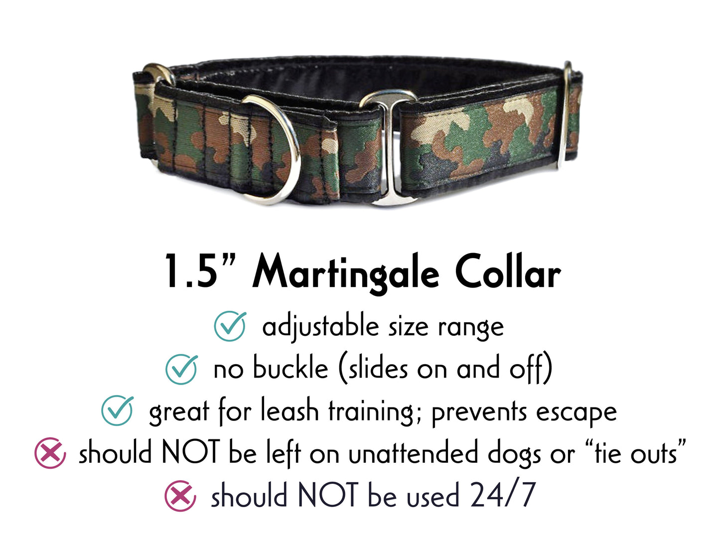 1.5 Inch Wide Camo Martingale Dog Collar by The Hound Haberdashery