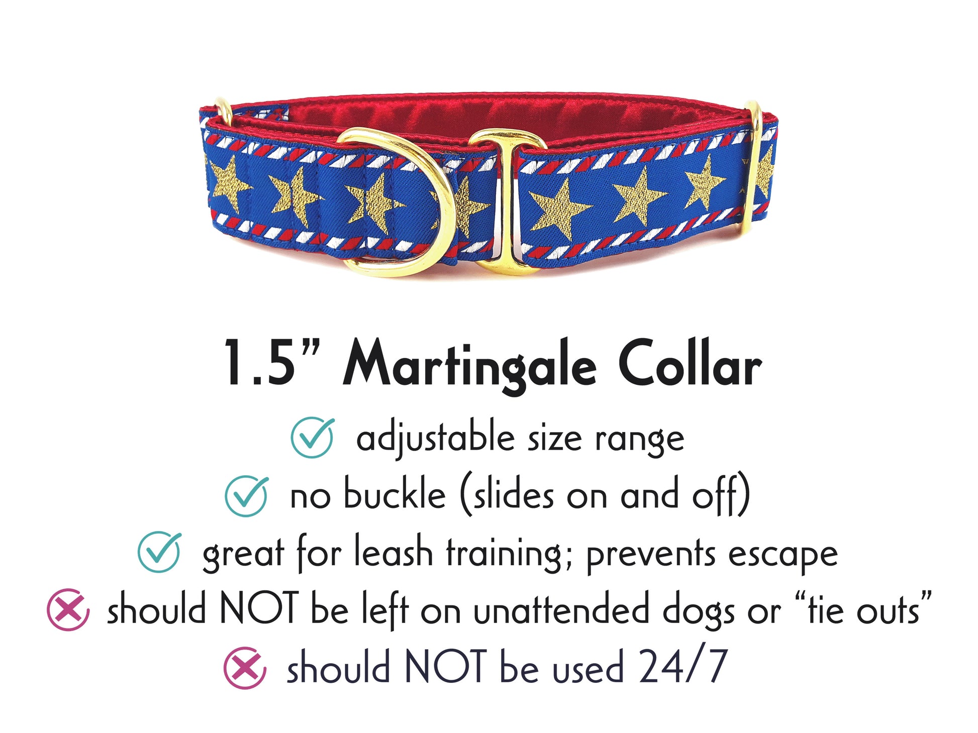 1.5 Inch Wide Stars & Stripes Martingale Dog Collar by The Hound Haberdashery