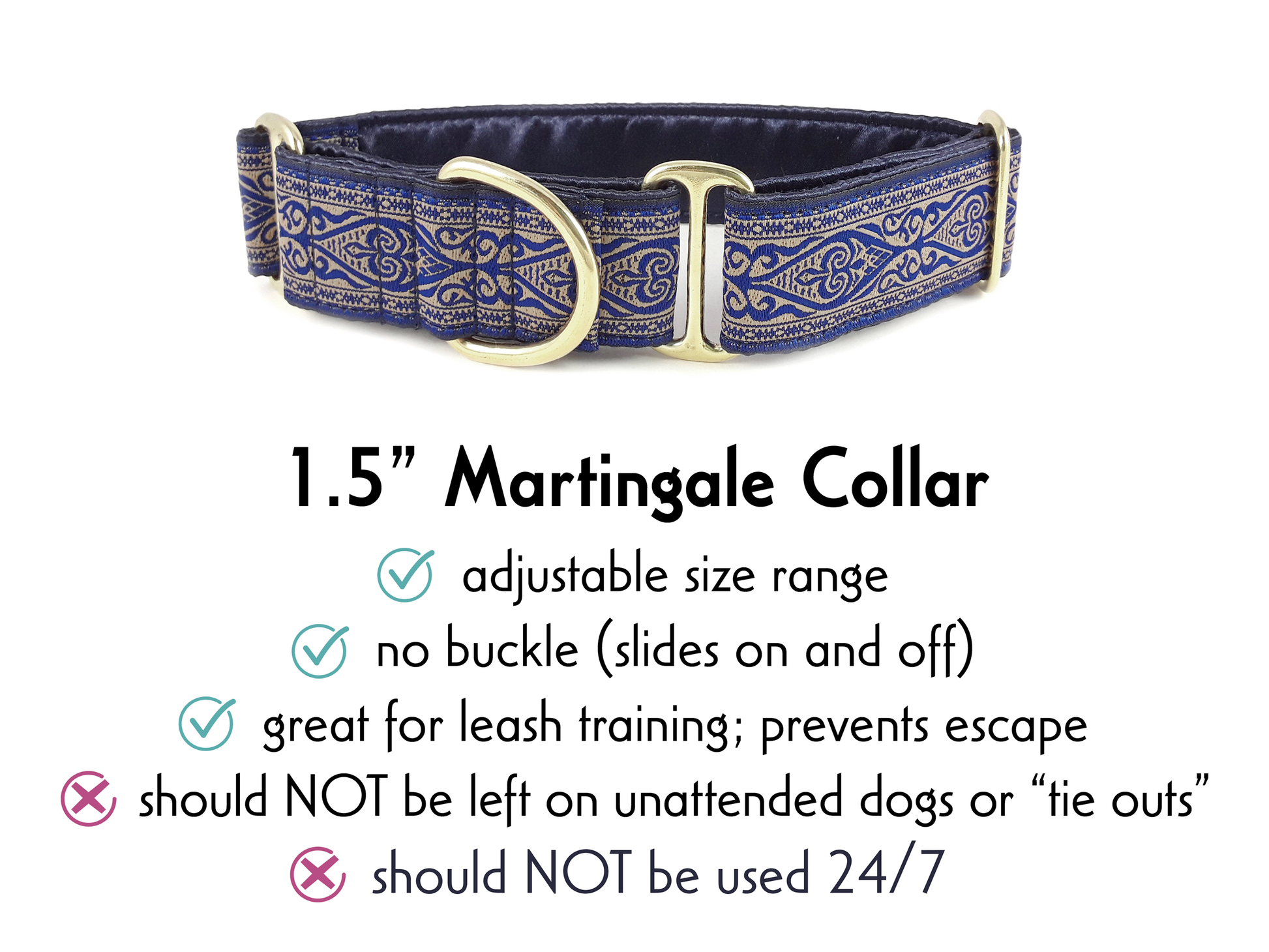 1.5 Inch Wide Navy Canterbury Renaissance Martingale Dog Collar by The Hound Haberdashery