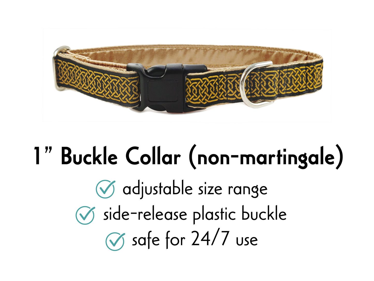 1 Inch Wide Old Gold, Black Wexford Celtic Braid Buckle Dog Collar by The Hound Haberdashery